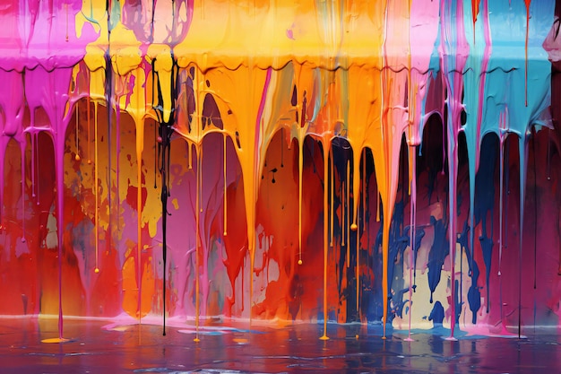 Pintura de colores goteando en una pared como una composición de fondo abstracto