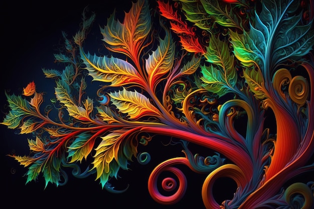 Una pintura colorida de un árbol con un diseño en espiral.