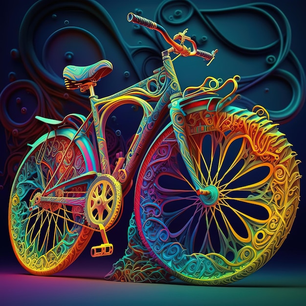Foto una pintura colorida de una bicicleta con la palabra bicicleta.