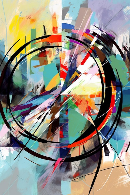 Una pintura colorida de un círculo con la palabra círculo en él.