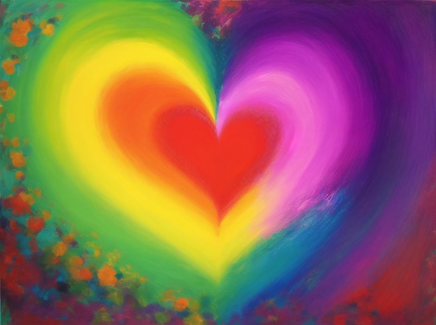 Una pintura colorida de un corazón con la palabra amor en él