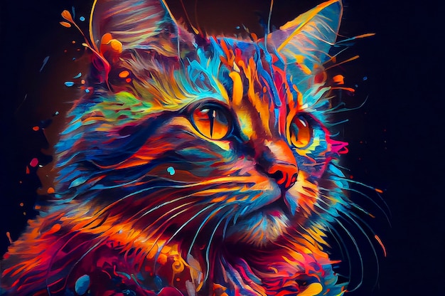 Pintura colorida de um gato