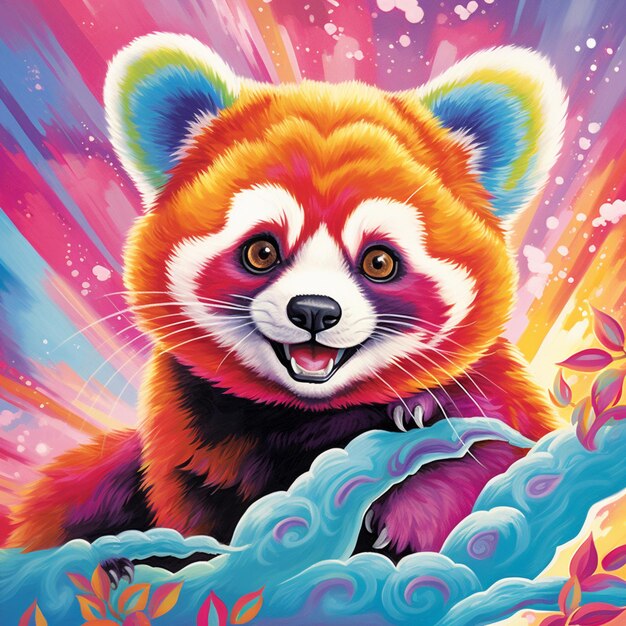 pintura colorida de um panda vermelho na água generativa ai