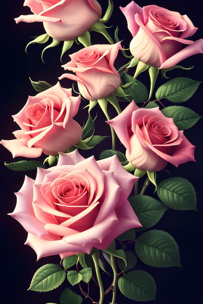 Pintura colorida digital hermosas rosas flores