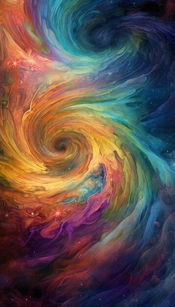 Una pintura colorida de una espiral con la palabra mente en ella.