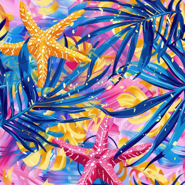 una pintura colorida de estrellas de mar y una estrella de mar
