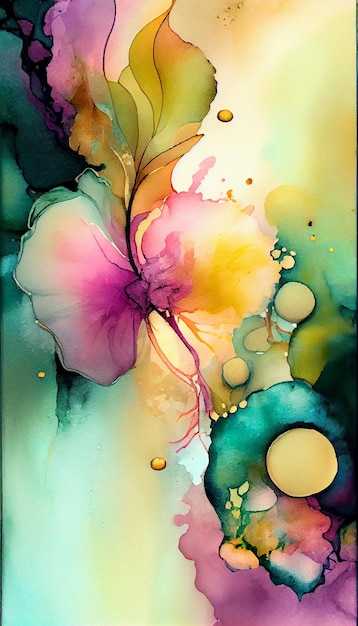 Una pintura colorida con una flor en ella