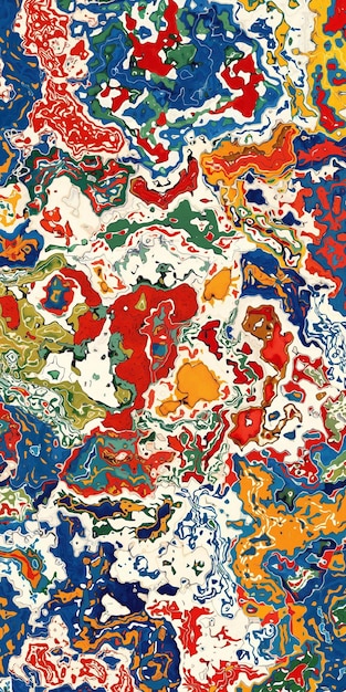 una pintura colorida con una flor roja y azul en el medio