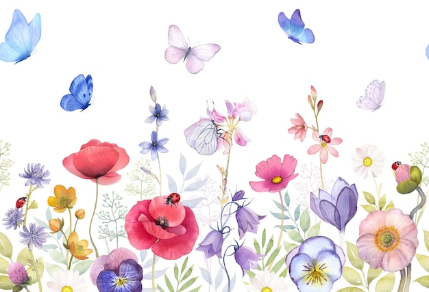 una pintura colorida de flores y mariposas