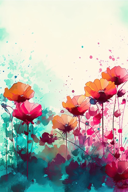 Una pintura colorida de flores sobre un fondo blanco Ilustración de pradera de flores abstractas coloridas