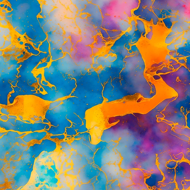 Una pintura colorida de un fondo arremolinado azul y amarillo.