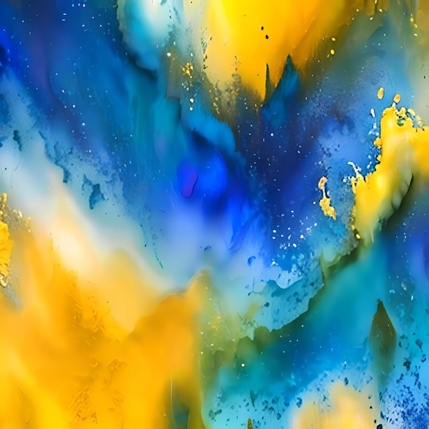 Foto una pintura colorida con un fondo azul y amarillo.