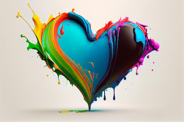 Pintura colorida con forma de corazón de amor para el día de San Valentín IA generativa