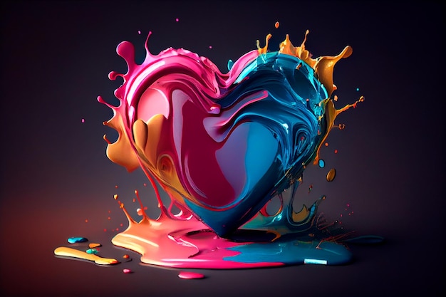 Pintura colorida con forma de corazón de amor para el día de San Valentín IA generativa