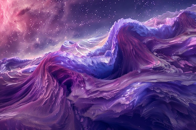 una pintura colorida de una galaxia púrpura y rosa