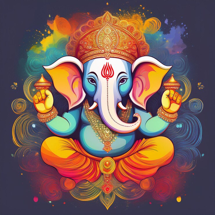 una pintura colorida de un Ganesh Chaturthi