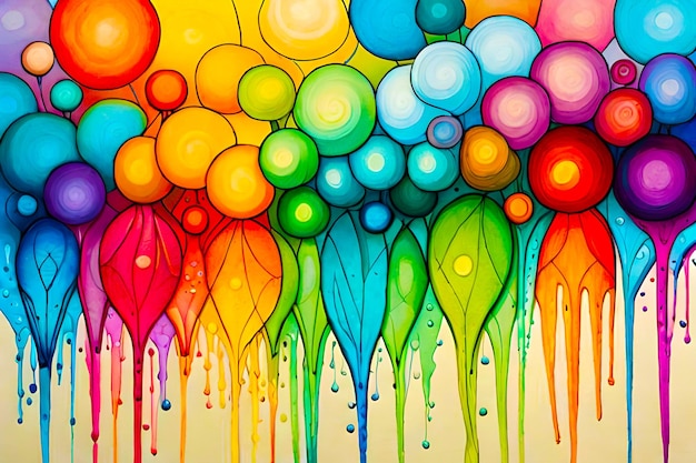 Una pintura colorida de globos con las palabras globo en la parte inferior