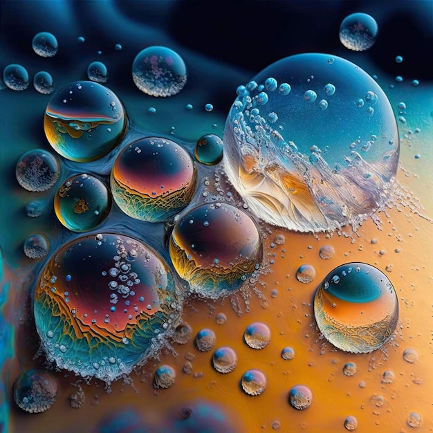 Una pintura colorida de gotas de agua sobre una superficie