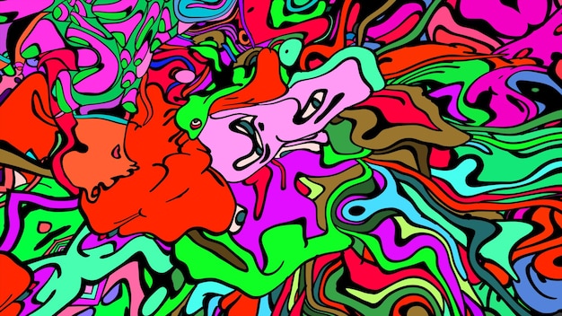 una pintura colorida de un hombre con una camisa roja y una camisa verde y naranja