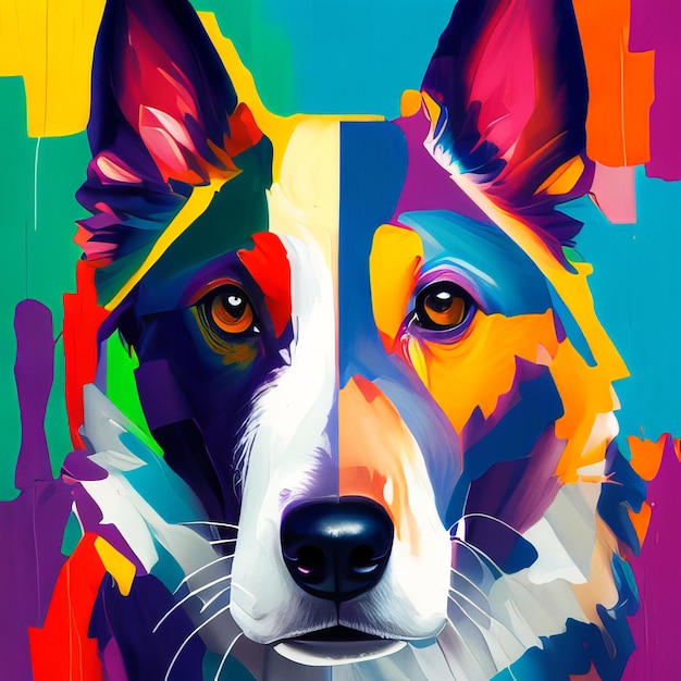 Una pintura colorida de un lindo perro collie suave