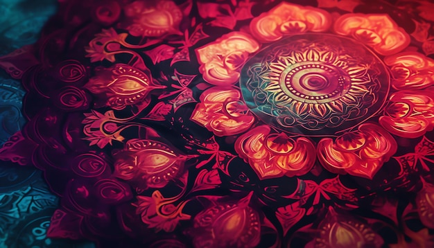 Una pintura colorida de un mandala con la palabra om en él
