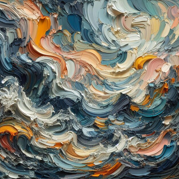 una pintura colorida de un mar de olas con la esquina superior izquierda