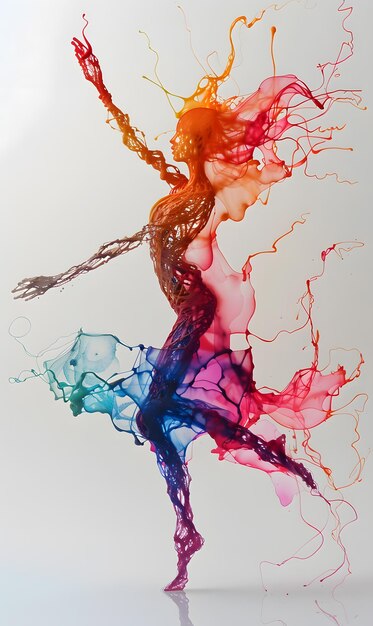 Foto una pintura colorida de una mujer bailando con pintura salpicando a su alrededor