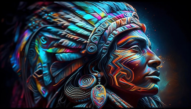 Una pintura colorida de una mujer nativa americana.