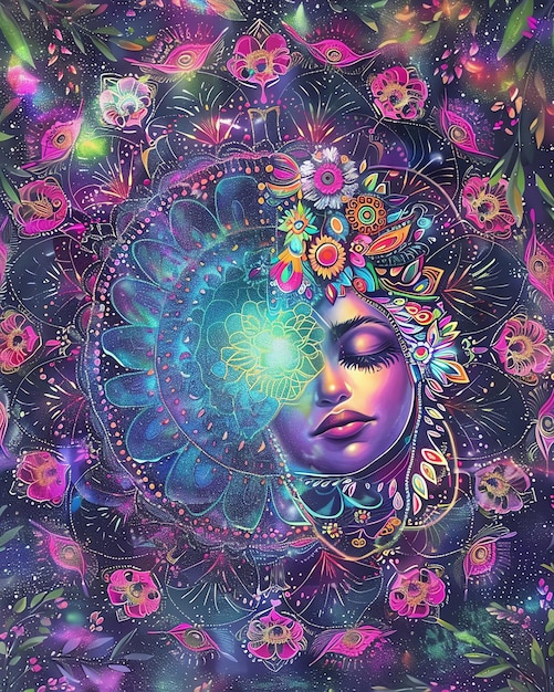 una pintura colorida de una mujer con la palabra cara en ella