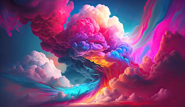 Una pintura colorida de una nube con la palabra nube en ella