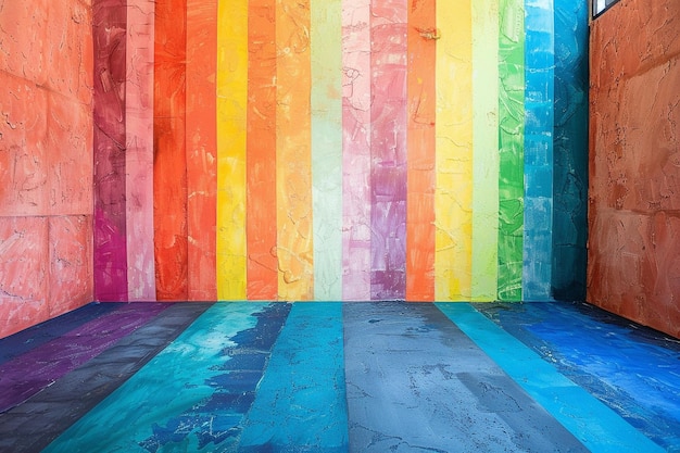 una pintura colorida de una pared de color arco iris con un fondo de color arkoir