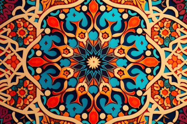 Una pintura colorida de un patrón circular con la palabra arte en él.