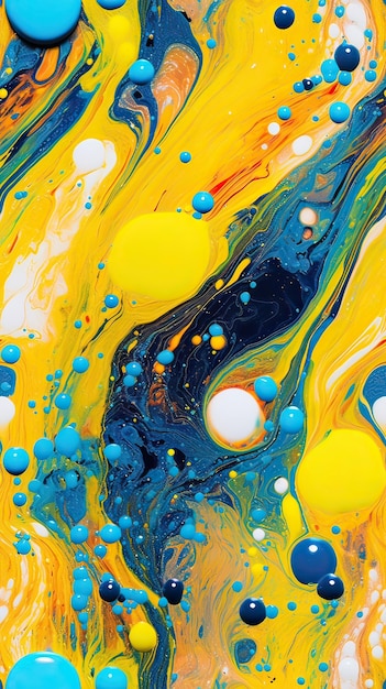 Una pintura colorida con pintura amarilla y azul y las palabras "azul" en la parte inferior.