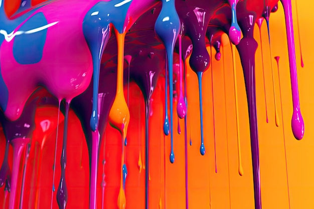 Una pintura colorida de una pintura que gotea con los colores del arco iris.