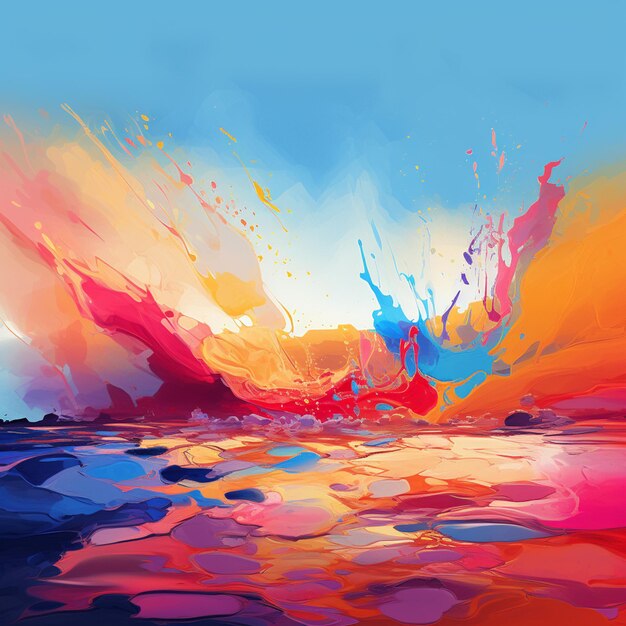 pintura de una colorida puesta de sol sobre un cuerpo de agua ai generativo