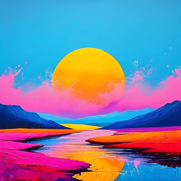 pintura colorida de una puesta de sol