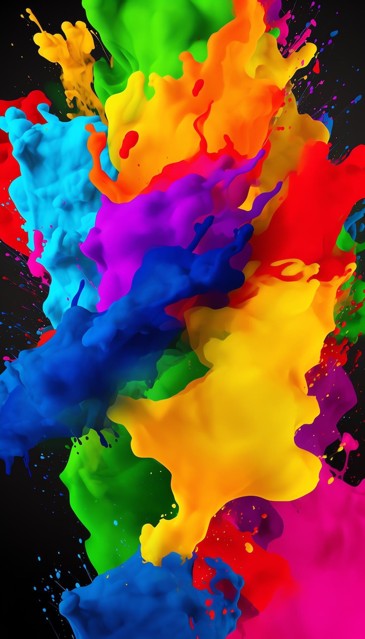 Foto una pintura colorida que salpica de un fondo negro