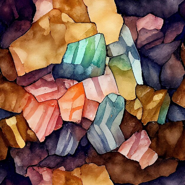 Una pintura colorida de rocas y gemas.