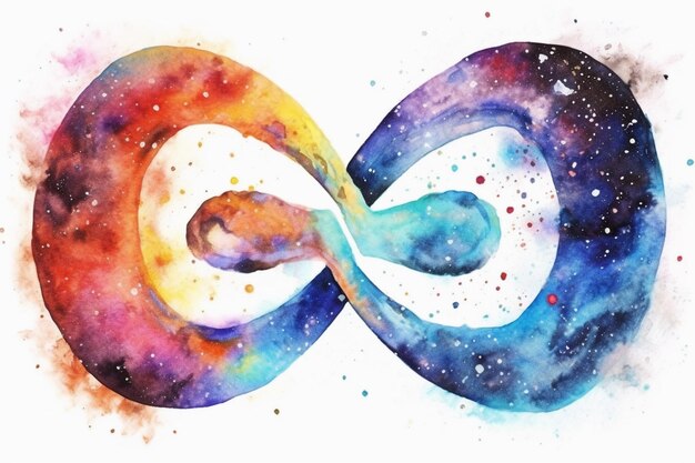 Foto pintura de un colorido signo de infinito con un fondo de espacio generativo ai