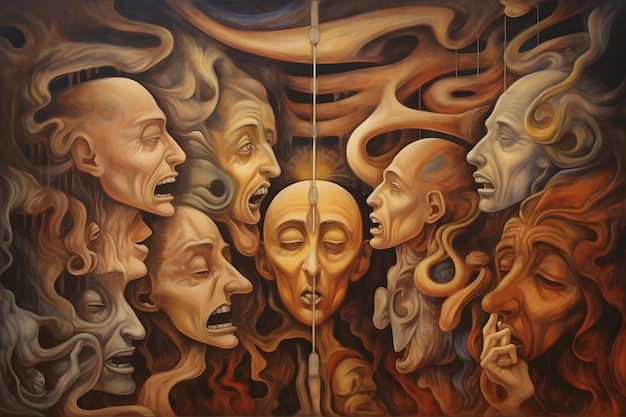Pintura conceitual representando esquizofrenia ou rede neural de doença mental semelhante gerada
