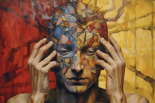 Pintura conceitual representando esquizofrenia ou rede neural de doença mental semelhante gerada