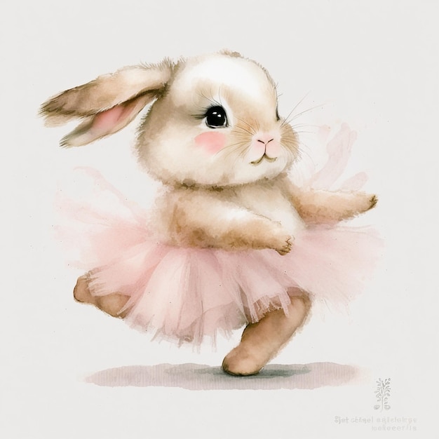 pintura de un conejito con un tutú rosa ai generativo