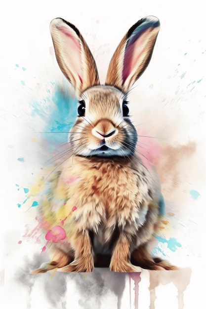 pintura de un conejo con un fondo colorido generativo ai