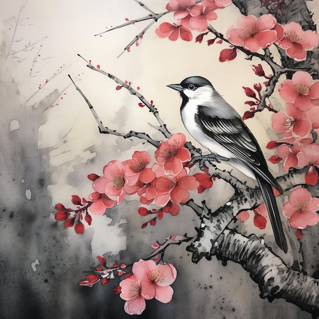 Pintura contemporânea japonesa de natureza morta de Sumie