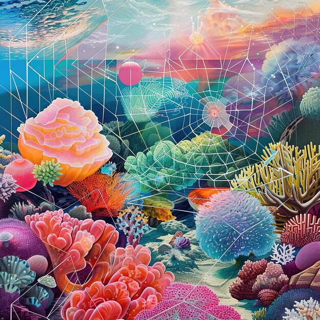 una pintura de un coral con el número 3 en él