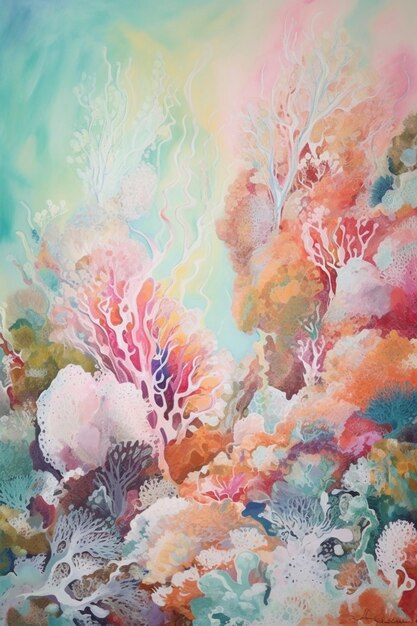 Una pintura de corales y algas.