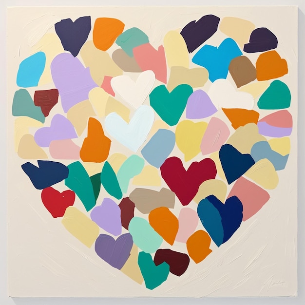 Foto pintura de un corazón hecho de muchos corazones de diferentes colores ai generativo