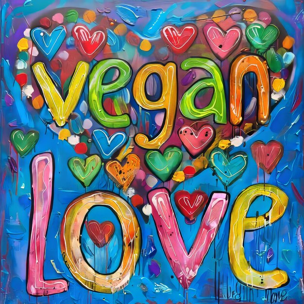 Foto una pintura de un corazón que dice amor vegano