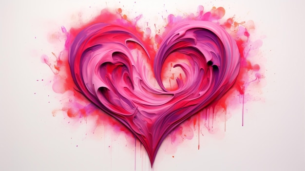 Una pintura de un corazón rosa sobre un fondo blanco