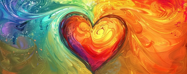 Pintura de corazones abstractos coloridos con patrones giratorios